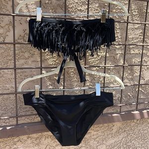 Never worn black L Space bikini from Nordstrom with fringe bandeau top.